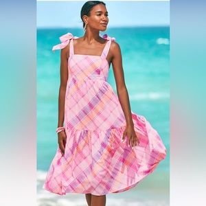 NWT Lilly Pulitzer Anlee Cotton Midi Dress - Pink Isle Madras Plaid Size 12